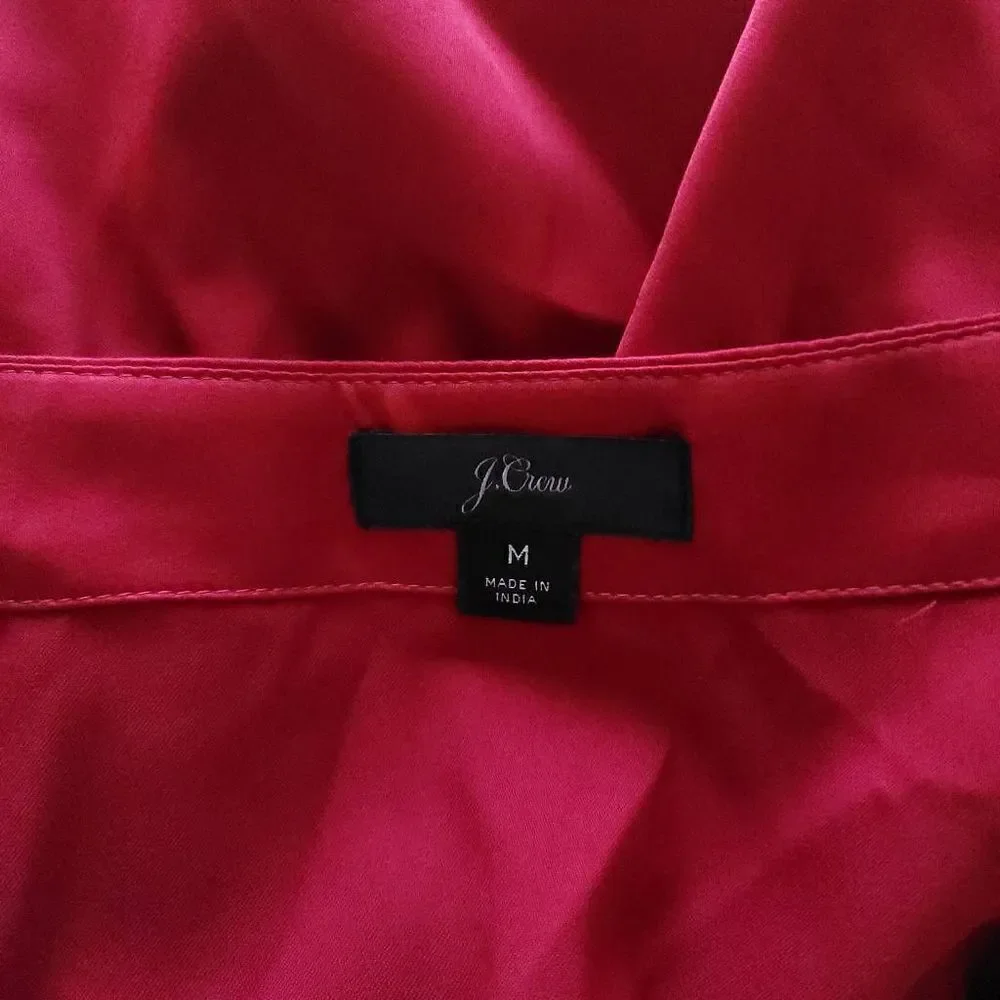 J crew womens Sz M red satin long sleeve blouse